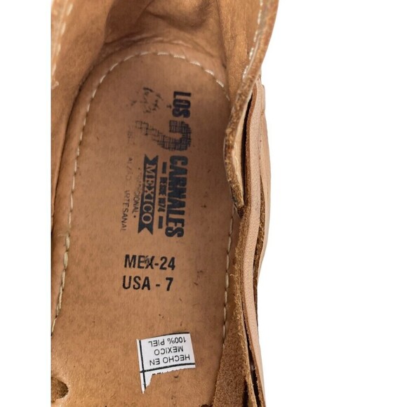 Los 2 Carnales Flats Women's Size 7 Tooled Leather Sunflower Handmade Mexico - Picture 8 of 10